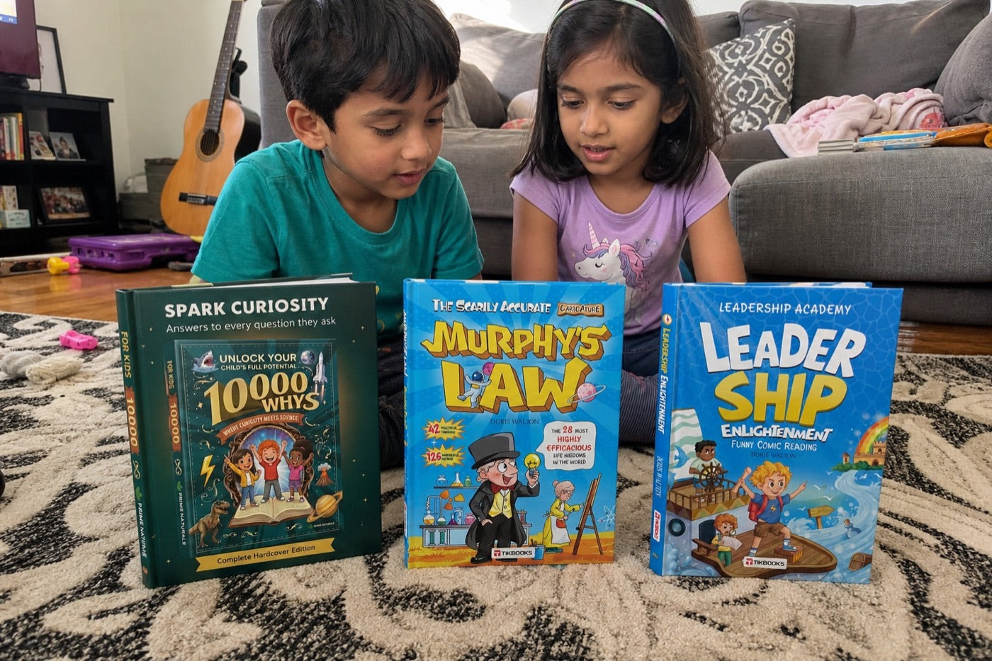 Kids with a stack of books